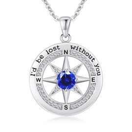 Wife Christmas Gift Ideas Compass September Birthstone Necklace Sapphire Blue Jewelry for Women,S925 Sterling Silver Necklace Birthday Gifts for Wife,Mothers Day Valentines Gifts for Women Wife