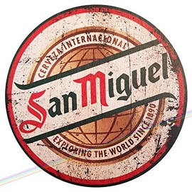 Circle Wooden Signs Man cave Vintage Funny Retro Wood Garden Garage Shed Kitchen Bar Pub Wall Sign Made UK Diameter 19cm (SAN MIGUEL)
