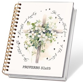 NEFMGEG Floral Cross Christian Spiral Notebook Journal, Psalm 31:25 Bible Verse Prayer Journal for Women, Faith Based Gifts for Women, Church Note Notebook, 5.5x8.3 Inch