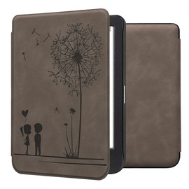 kwmobile Case Compatible with Kobo Clara BW/Clara Colour/Tolino Shine (5) / Shine Color Case - Faux Leather Cover - Dandelion Love Grey