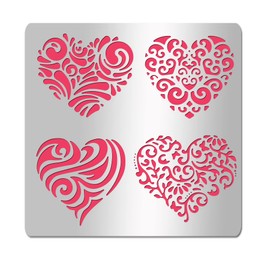 INFUNLY Heart Metal Stencil for Painting Stainless Steel Drawing Stencils 6.15" Reusable Love Heart Flower Metal Templates for DIY Painting Scrapbooking Valentine's Day Greeting Card Decor