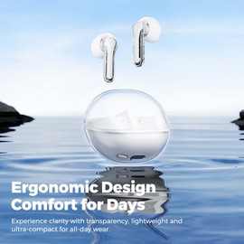 SoundPEATS Clear Pods Wireless Earbuds, Bluetooth 5.3 Headphones, 13mm Drives for Stereo Sound, 40H Playtime, Dual Mic with ENC for Clear Calls, Game Mode, App Control -Transparent (White)