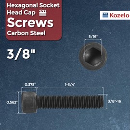 Kozelo 10pcs Socket Head Cap Screws - [3/8"-16 x 1-3/4"] Alloy Steel Black Oxide Grade 12.9 Internal Hex Screw for 3D Printer Furniture Industrial Use, Black