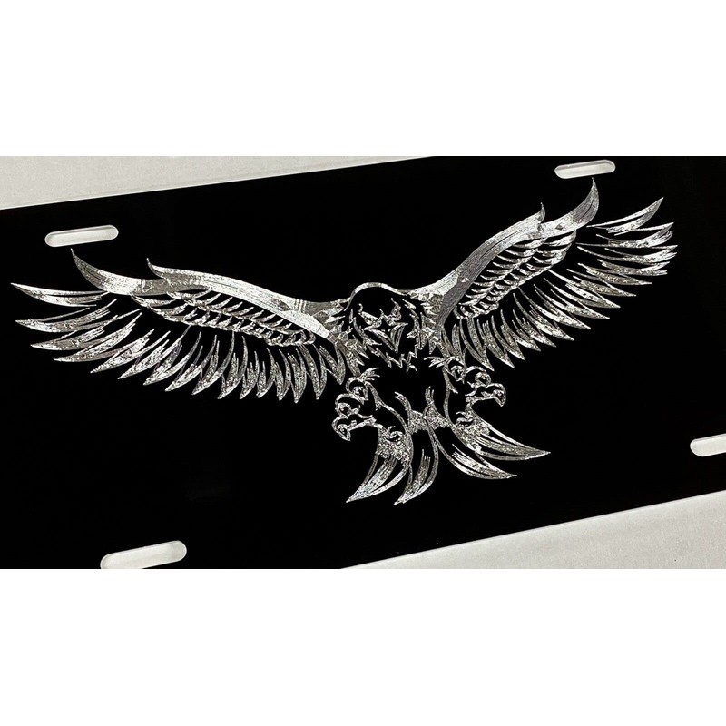 Engraved US American 3D Fierce Eagle Diamond Etched Car Tag