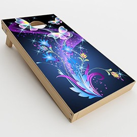Skin Decals Vinyl Wrap for Cornhole Game Board Bag Toss (2xpcs.) / glowing butterflies in flight