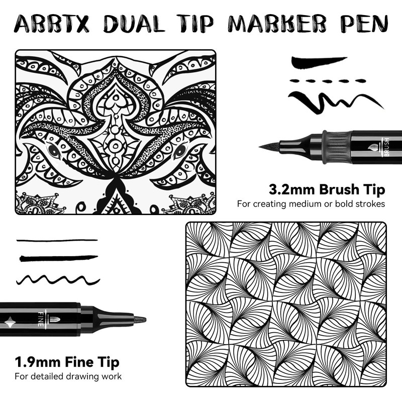 Arrtx Black Acrylic Paint Pens - 8 Pack Brush Tip