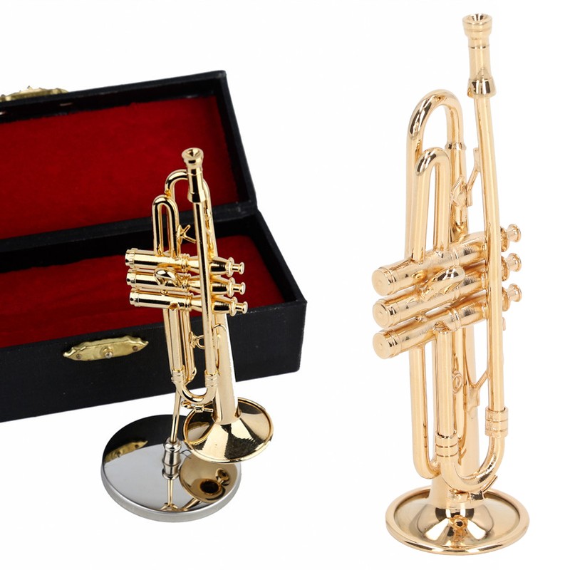 Trumpet Model Ornaments Exquisite Brass Miniature Instrument Desktop Decoration Gold
