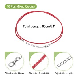 sourcing map 10pcs 24 Inch Waxed Necklace Cord, Bulk Necklace String with Clasp 2mm Waxed Leather Cord Rope for Jewelry Making DIY Bracelet Pendant,Mixed Colors