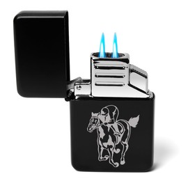 Dual Flame Torch Lighter Horse Racing (Black)