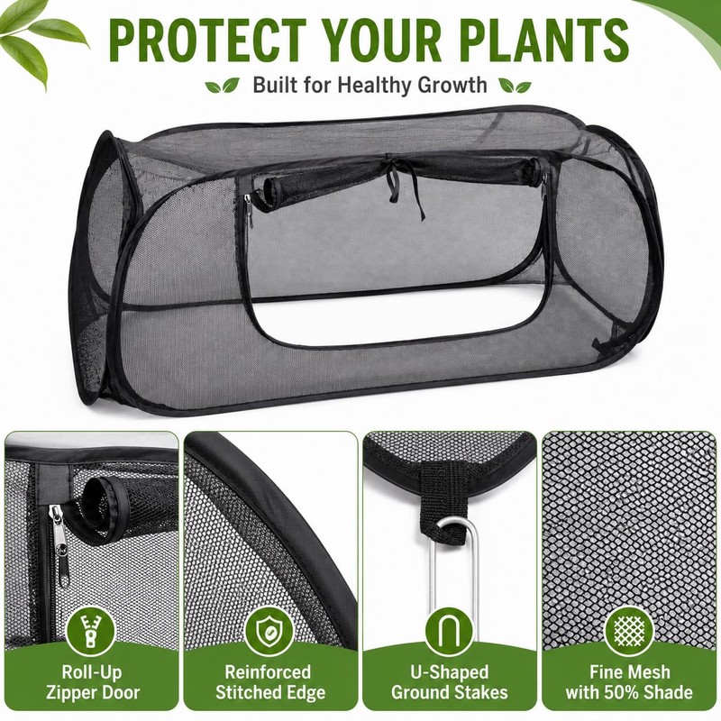 2PCS Pop Up Mesh Plant Covers for Raised Beds, Foldable