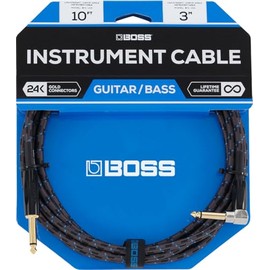 BOSS Cable de instrumento de 10 pies (3m), Jack recto/ángulo de ¼" (BIC-10A)