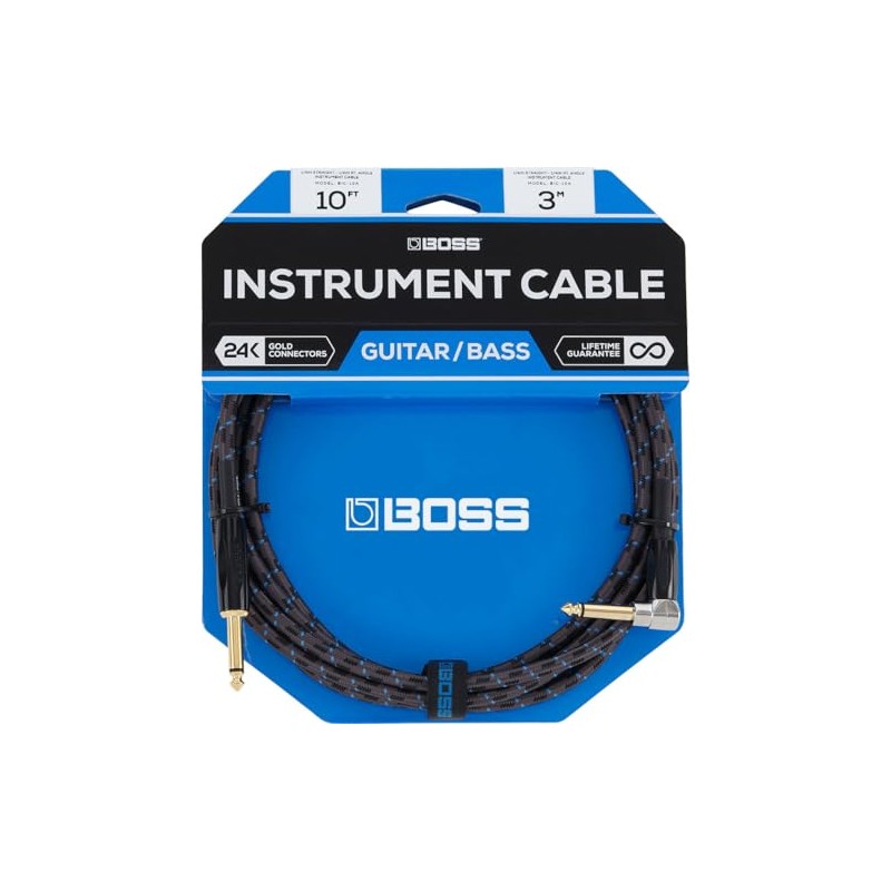 BOSS Cable de instrumento de 10 pies (3m), Jack recto/ángulo