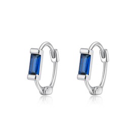 Clearine 925 Sterling Silver Small Dainty Birthstone Hoop Earrings for Women Girls Beautiful Emerald Cut Crystal Huggie Dangle Earrings for Birthday Everyday Wear, Sterling silver Zirconia, Cubic