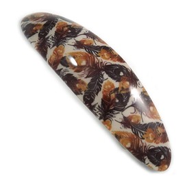 Brown/Black Feather Motif Acrylic Oval Barrette/Hair Clip - 95mm Long
