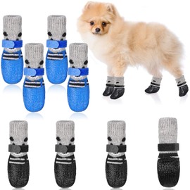 Weewooday 2 Sets Dog Cat Boots Shoes Socks Waterproof Dog Shoes Rain Snow Dog Booties Anti-Slip Dog Sock Shoes with Adjustable Drawstring for Small Puppy (L)