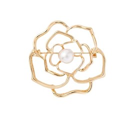 Fashion Elegant Flower Brooches Pins for Women Gold Silver Stainless Steel Rose Brooch Pin Dress Skirt Scarf Hat Pins Clothing Decoration Accessories (Gold Pearl)