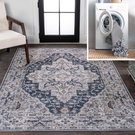 JONATHAN Y WSH102B-3 Didim Boho Gray Medallion Machine-Washable Navy/Light Gray 3 ft. x 5 ft. Area Rug, Easy to Clean, Non-Shedding for Home, Kitchen, Living Room, Bedroom, Dining Room
