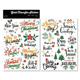 CATaireen Vintage Rub On Transfers Stickers for Crafts Holiday Theme Vibrant Crystal Glossy Surface Decal DIY Use for Glass Wood Rocks (Christmas Words 1)