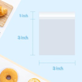 Cherodada 3x3 Inch Cookie Bags with Seals, clear Self Adhesive Sealing Cellophane Brownie Wrappers Bags, Individual Treat Plastic Bags for Gift, Cookie, Baking, Snack Packaging (200 Pcs)