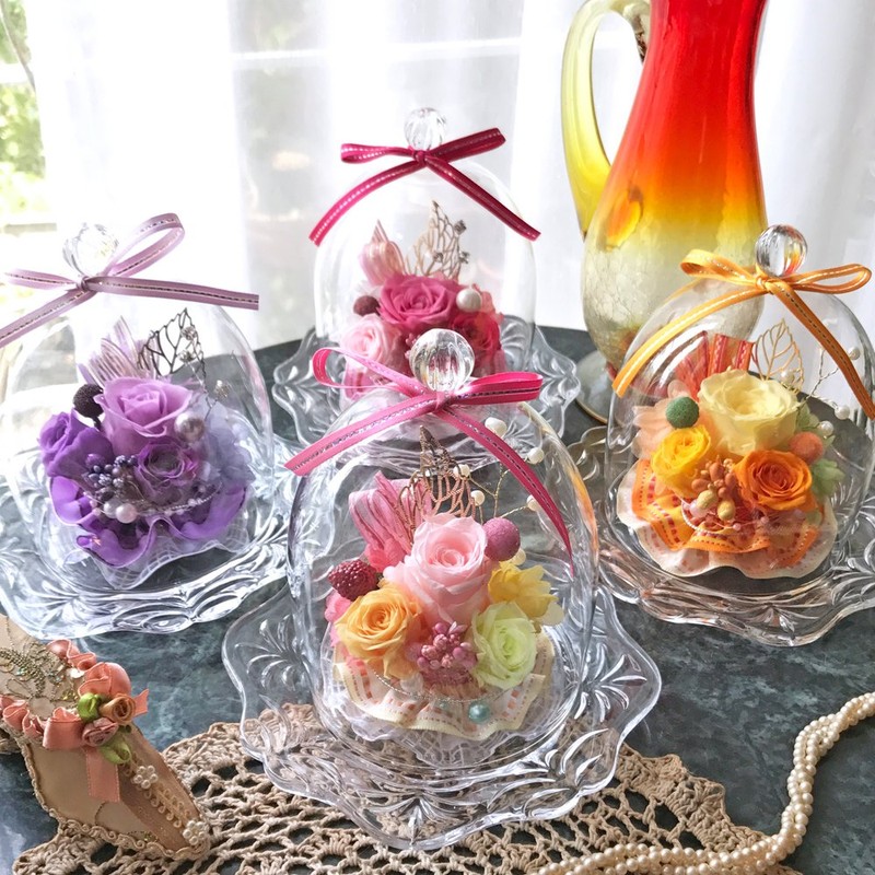 NEW 3 Diana Roses Preserved Flowers, Glass Dome Display, Purple
