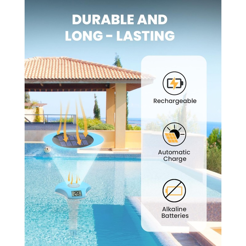 BALDR Floating Pool Thermometer, Solar Powered Pool Thermometer, Easy-to-Read/Use