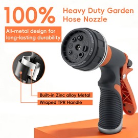 Garden Hose Nozzle Sprayer Heavy Duty Metal Spray Nozzles 8 Spray Patterns