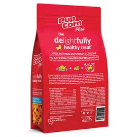 Pup Corn Plus - Puffed Dog Treats with Prebiotics and Probiotics - Chicken & Cheddar Cheese (16oz) - Made in USA