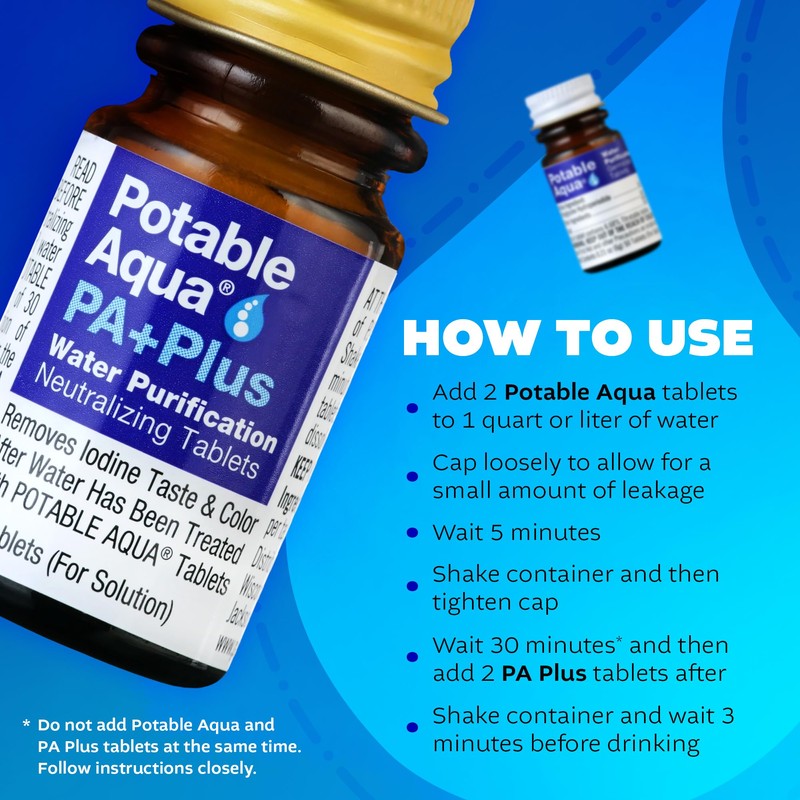 Potable Aqua Water Purification Tablets with PA Plus, Portable and