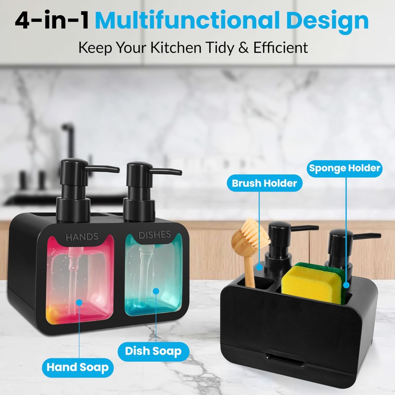 4-in-1 Kitchen Soap Dispenser Set - Dual Hand & Dish
