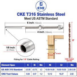CKE 60 Pack Cable Railing Kit - Hand Swage Threaded Stud Tensioner End Fitting Terminal for 1/8" Cable - 4x4 & 2x2 Wood/Metal Post Deck Stair Railing Hardware - T316 Stainless Steel CR06