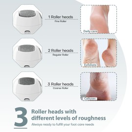 Electric Foot Callus Remover, Electric Foot Callus Remover with 3 Roller Heads 2 Speed, Rechargeable Pedicure Tools for Feet，Waterproof Foot File Perfect for Dead Hard Cracked Dry Skin