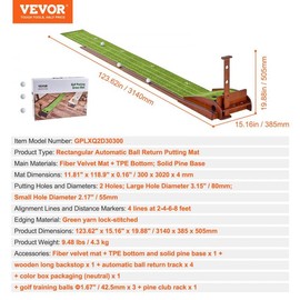 VEVOR Golf Putting Mat, 5 Hole Indoor Golf Putting Green, Wrinkle-Free Golf Training Aid, Mini Golf Set  with Auto-Ball Return, Alignment Guide, 3 Ball, Wood Base, Game Practice Gift for Home Offic:_2