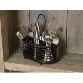 Gourmet Basics by Mikasa 5153172 Rope Metal Tabletop Flatware and Napkin Picnic Caddy, Antique Black