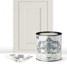 ALL-IN-ONE Paint, Almond (off white with tan undertone), Quart - Durable cabinet and furniture paint. Built in primer and top coat, no sanding needed. Includes our 30 featured color card.