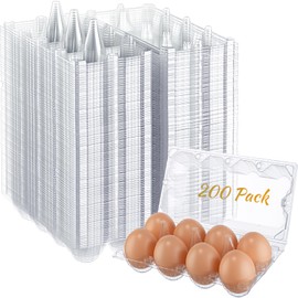 Zubebe 200 Pieces Clear Egg Cartons Plastic Egg Cartons Bulk Empty Chicken Egg Tray Holds Securely Clear Blank Egg Cartons for Chicken Farm Business Market Home Refrigerator Storage (2 x 4 Grids)