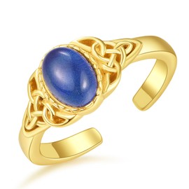 TANGPOET Sterling Silver Celtic Knot Rings for Women Gold Plated Adjustable Mood Rings Trendy Irish Jewellery Open Sapphire Color Change Stone Ring for Men Kids Girls