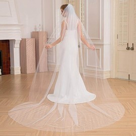 Yalice Simple Cathedral Bridal Wedding Veil 118‘’ Long 1 Tier/1T Veils for Brides Classic Cut Edge Soft Tulle Veil with Comb (White-118in(L)*118in(W))