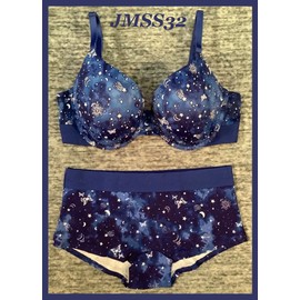Victoria's Secret Pink Push Up Bra + Boyshort Panties 38D L Blue Constellation