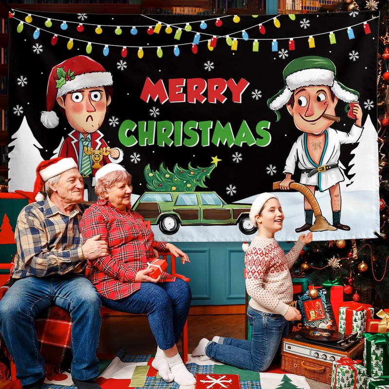 Funny Christmas Banner Happy Xmas Backdrop Sign Winter Xmas Decor