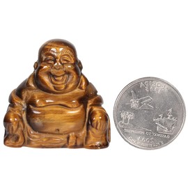 mookaitedecor Tiger’s Eye Happy Laughing Crystal Buddha Statue Small Ornament for Home, Mini Buddhism Gift Carved Buddha Figure Good Luck Charm Pocket Stone Table Desk Home Decoration 1.5 inch