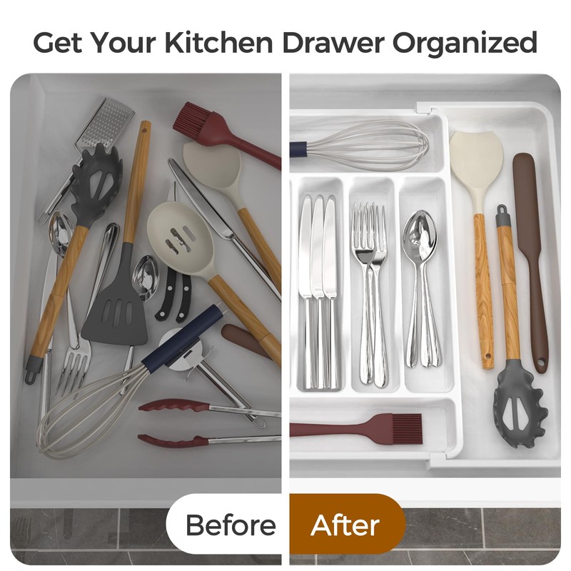 ukeetap Extra Large Expandable Silverware Organizer, BPA-Free Food-Safe Cutlery Flatware