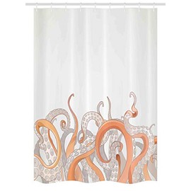 Ambesonne Octopus Stall Shower Curtain, Animal Tentacles Background Underwater Marine Nature and Sea Creatures Nautical, Fabric Bathroom Decor Set with Hooks, 54" X 78", Orange Grey
