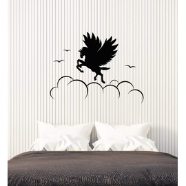 Vinyl Wall Decal Fantastic Beast Pegasus Wings Sky Clouds Stickers Mural Large Decor (g4140) Black
