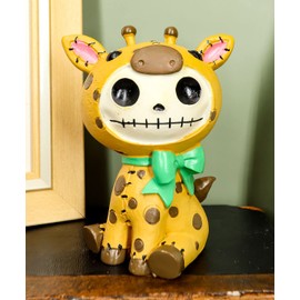 Ebros Gift Larger Furrybones Polkadot Kirin Giraffe with Green Ribbon Voodoo Skeleton Monster Figurine Furry Bones Skulls Skeletons Ossuary Macabre Collectible