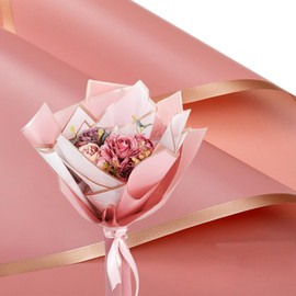 XZJMY 20 Sheets Flower Wrapping Paper Gold Edge Flower Wrapping Paper Waterproof Flower Bouquet Wrapping Paper Florist Bouquet Supplies for DIY Craft Gift Packing 22.8"x22.8" (Dark Pink)