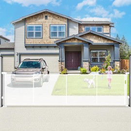 160" Retractable Baby Gate Extra Wide, 35.1" Tall Retractable Dog Gate for Stairs, Doorways, Decks, Mesh Gate Long Child Gate Pet Gate for Indoor, Outdoor, with Reinforced Mesh Rods, Dual Locks