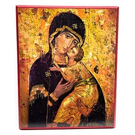 Wooden Greek Orthodox Christian Ancient Icon Saint Mary/Holy Virgin Mary/Theotokos/Virgin of Vladimir (9" x 11")
