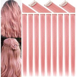 MOSCSMDY Pack of 10 Hair Extensions Wig Pieces Clip in Coloured Hair Extensions for Adults Colourful Hairpieces Party Highlights Multiple Colours (Pink Smoke)