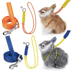 GAGILAND 2pcs Figure 8 Harness and Leash with Reflective Strap and Bell for Ferrets, Rabbits, Bearded Dragon, Guinea Pig, Chinchilla and Hamster Small Animal Harness (Blue+Orange)