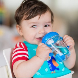 Nuby No Spill 360 Weighted Straw Grip N' Sip Tritan Cup with Hygienic Cover, 8 Oz, Trainer Cup